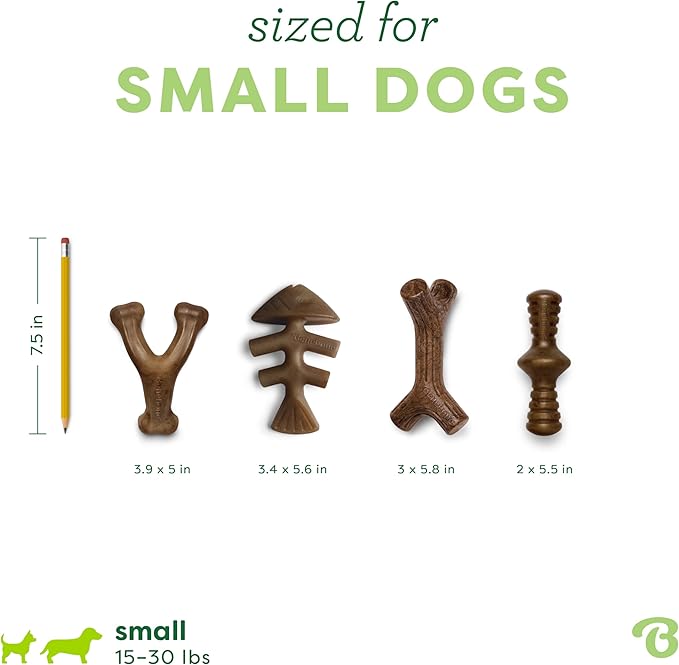 Benebone Small 4-Pack Dog Toys for Aggressive Chewers – Durable Dog Bones, Made in USA – Dog Toys for Small Dogs Under 30 lbs