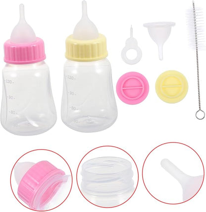 Levemolo 2pcs Cat Nursing Bottles Manual Feeder for Kittens and Puppies Milk Bottle Scale for Easy Feeding Yellow Pink