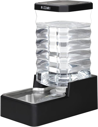RIZZARI Stainless Steel Pet Water Dispenser: 10L Large Gravity Waterer - Splash-Resistant - Leak-Proof Auto Refill - Easy Clean - for Large Dogs - Living Room/Crate Area/Mudroom