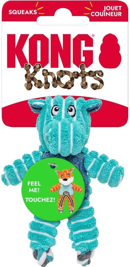 KONG Floppy Knots - Durable No‑Stuffing Squeaky Rope & Plush Dog Toy - for Teething, Playing (Hippo, X-Small)
