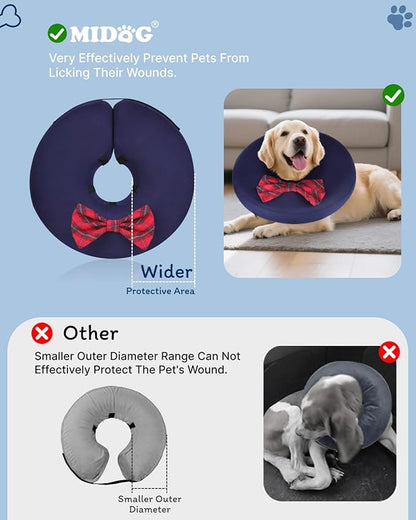 MIDOG Dog Cone Collar for Large Medium Dogs, Soft Inflatable Dog Cone Alternative After Surgery, Adjustable Protective Recovery Cone - Alternative E Collar Does Not Block Vision (Bow Tie,L)