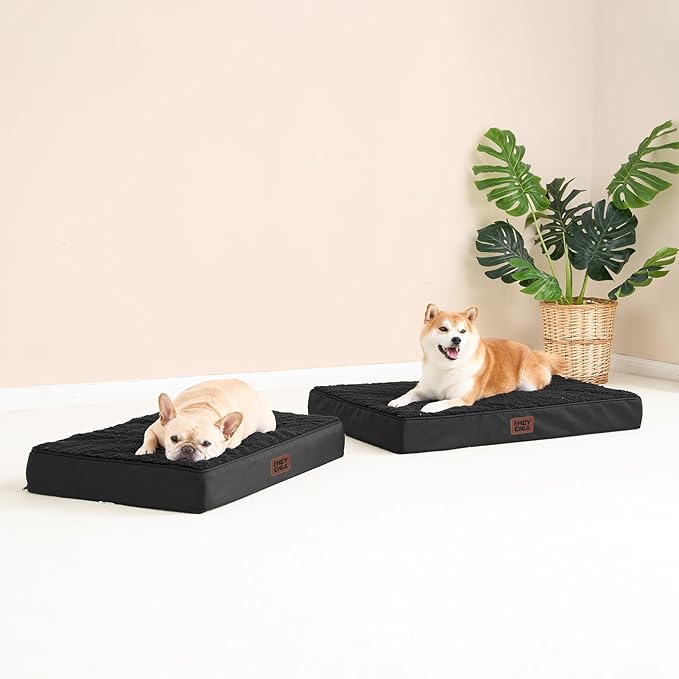 EHEYCIGA Orthopedic Dog Beds for Large Dogs with Removable Washable Cover for Crate, Black, 35x23