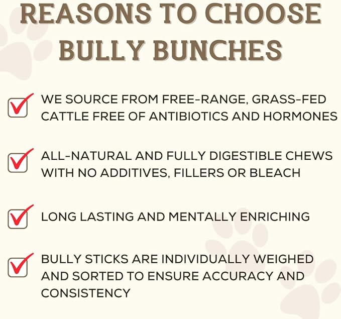 Bully Bunches All Natural 6" Standard Braided Bully Sticks - Odour Free, Rawhide Free, Chemical Free - Safe, Long Lasting Thick Beef Dog Chews - Fully Digestible Treat for Small and Medium Dogs, 5 Pk