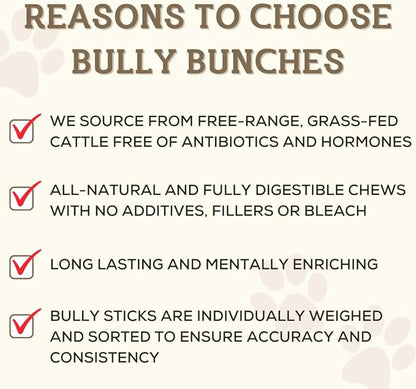 Bully Bunches All Natural 6" Standard Braided Bully Sticks - Odour Free, Rawhide Free, Chemical Free - Safe, Long Lasting Thick Beef Dog Chews - Fully Digestible Treat for Small and Medium Dogs, 5 Pk