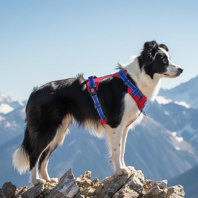 Tactical Dog Harness for Large Medium Dogs No Pull Adjustable Pet Vest with Reflective Straps Front & Back Clips Handle for Hiking Walking Hunting– 4 Sizes with or Without Leash (RED, M)