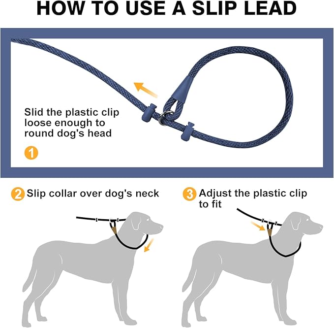Lynxking Dog Leash Slip Lead Reflective Breathable Rope Comfortable Strong No Pull Slip On Pet Training Lead for Dogs (Pack of 2)