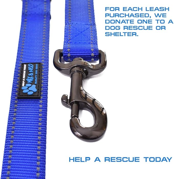 Max and Neo Double Handle Traffic Dog Leash - Reflective, Donates to Dog Rescue (Blue, 4 FT)