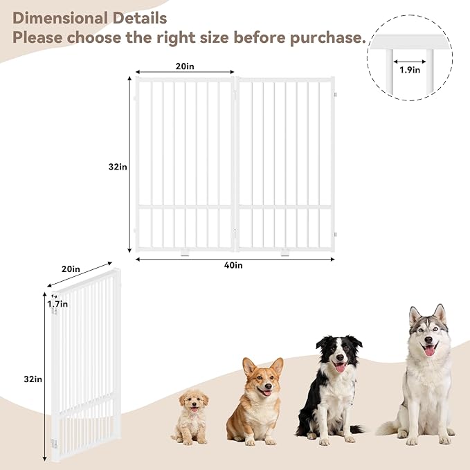 SNUOWU Full Metal Freestanding Dog Gate with Door, 36''Height Foldable Pet Dog Fence for Indoor & Outdoor, 2 Panels Extra Wide Free Standing TallDog Gates for Doorways,House,Stairs,Porch,Deck,Yard
