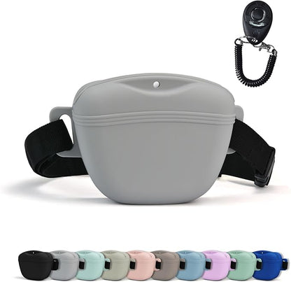 AUDWUD Upgraded Silicone Dog Treat Pouch with Training Clicker, Tighter Sealing to Prevent Food Spilling, 1.68 Cup Capacity Treat Bag with Waist Belt