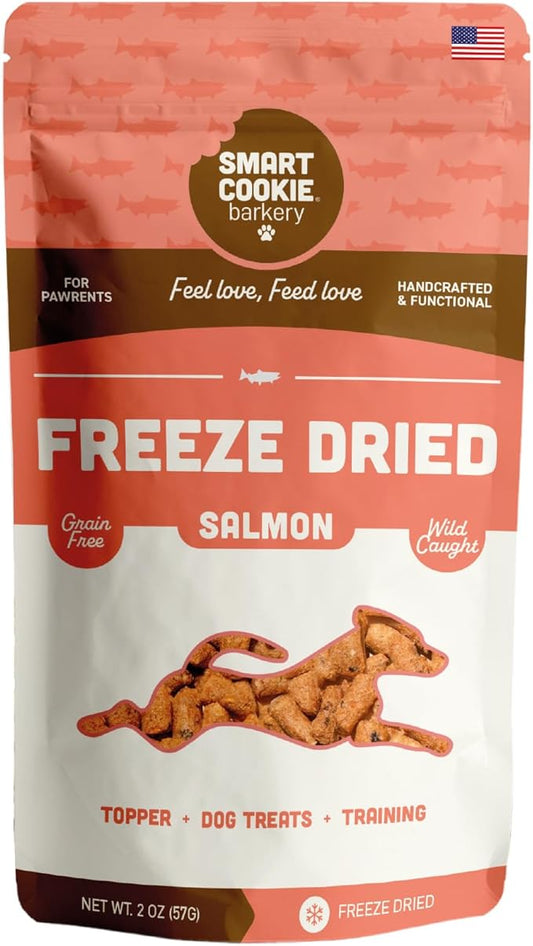 Smart Cookie Freeze Dried Salmon Bites - Single Ingredient Freeze Dried Treats for Dogs - Wild Caught Alaskan Salmon Dog Training Treats & Dog Food Topper - Made in USA - 2oz Bag, 1 Pack