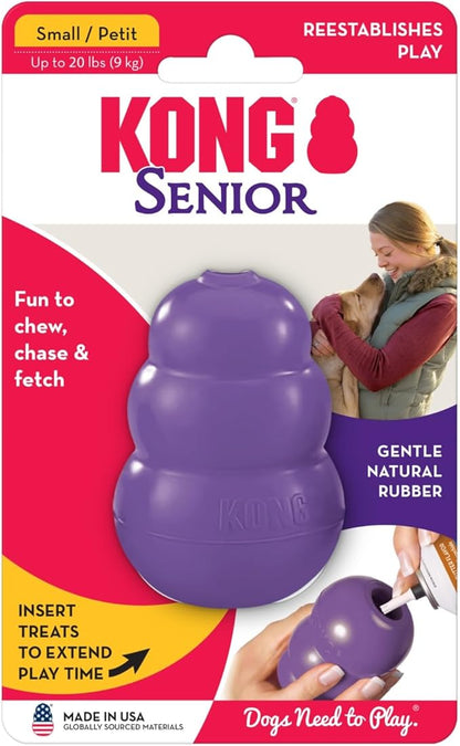 KONG Senior - Dog Toy with Gentle, Natural Rubber - Durable Dog Toy for Older Dogs - Use Treats with Stuffable Chew Toy - Treat Toy for Chewing & Fetching - for Small Dogs