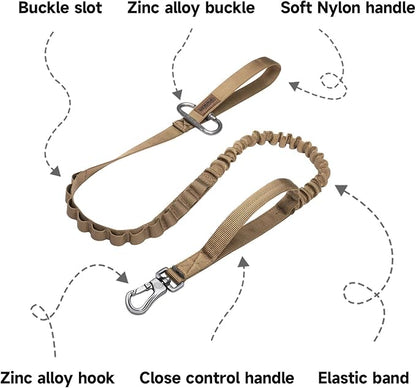 EXCELLENT ELITE SPANKER Tactical Bungee Dog Leash Military Adjustable Dog Leash Quick Release Elastic Leads Rope with 2 Control Handle(Coyote Brown)