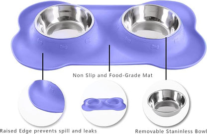 Hubulk Pet Dog Bowls 2 Stainless Steel Dog Bowl with No Spill Non-Skid Silicone Mat + Pet Food Scoop Water and Food Feeder Bowls for Feeding Small Medium Large Dogs Cats Puppies (Large, Purple)