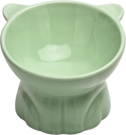 Elevated Cat Food Bowl,9 Oz Ceramic Raised and Tilted Water Bowl,Anti Vomiting and Protect Pets Spines Dishes for Fat Faced Cat, Indoor Cats,Kitten,Small Dog (Pink)