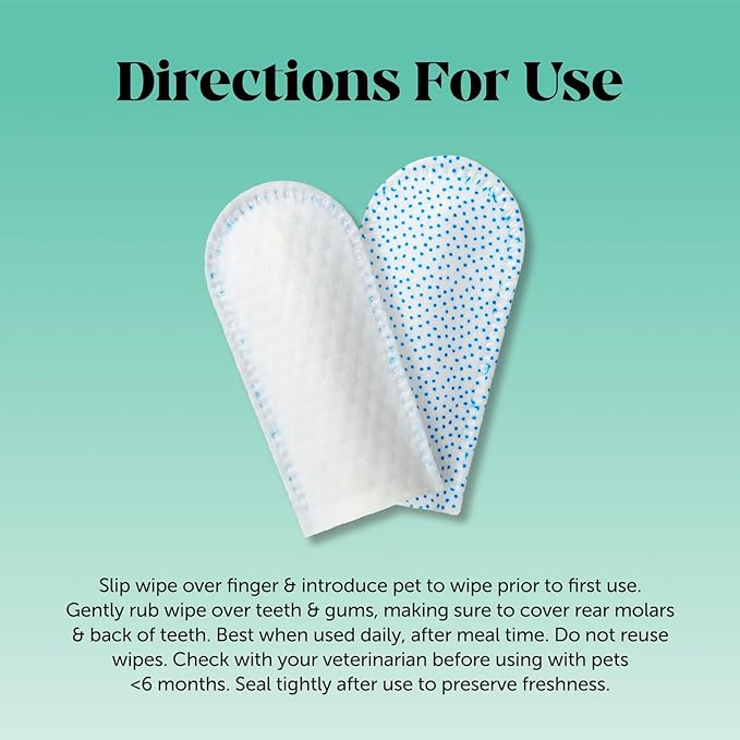 Dog Dental Finger Wipes for Teeth Cleaning Plaque Off - Dental Care for Dogs & Cats, Stain & Tartar Remover for Teeth, Finger Toothbrush Wipes, Fresh Breath & Gum Care with Zinc + Green Tea - 30 ct