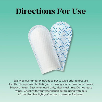 Dog Dental Finger Wipes for Teeth Cleaning Plaque Off - Dental Care for Dogs & Cats, Stain & Tartar Remover for Teeth, Finger Toothbrush Wipes, Fresh Breath & Gum Care with Zinc + Green Tea - 30 ct