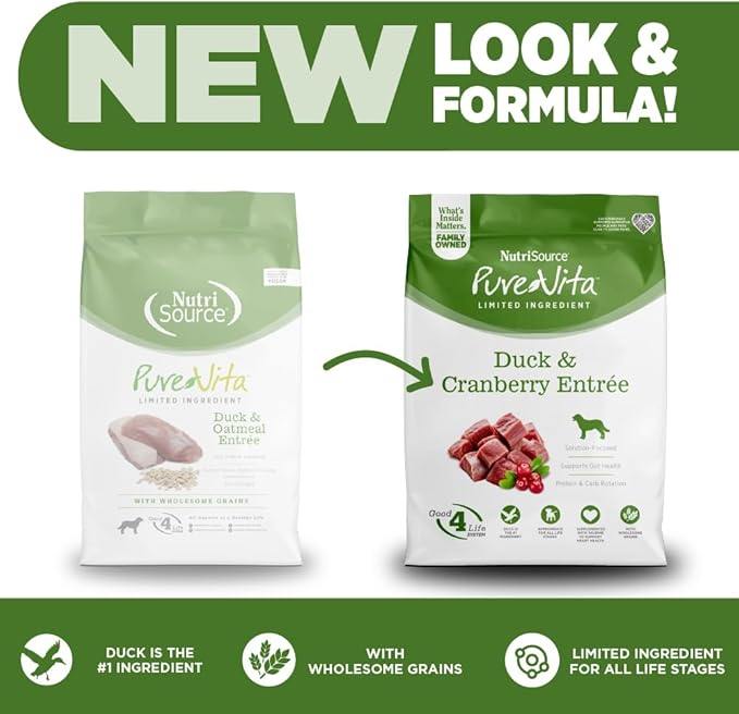 NutriSource Pure Vita Duck & Cranberry Dog Food, 12LB