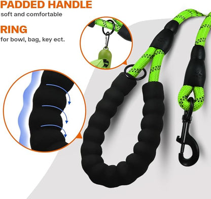 Taglory Rope Dog Leash 5 FT with Comfortable Padded Handle, Highly Reflective Threads Leash and Anti-Tangle Clip for Walking Medium Large Dogs, 1/2 inch, Green
