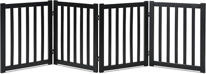 LZRS 4-Panel Wooden Free Standing Foldable Dog Gate Indoor – 24" High, Extra Wide Step-Over Safety Pet Gate for Doorways, Stairs, Hallways, Large Spaces & Playpen for Puppies Indoor Use, Black