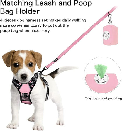 Petmolico No Pull Dog Harness Set with Leash Attachment Easy Control Handle Reflective Harness Vest Small Breed, Puppy Vest and Leash Set with Poop Bag Holder, Small - Light Pink