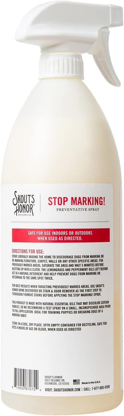 Skout's Honor Stop Marking! Preventative Spray for Dogs - Natural Lemongrass & Peppermint Oils - Eco-Friendly Training Aid, Alcohol-Free, Discourages Marking, 35oz