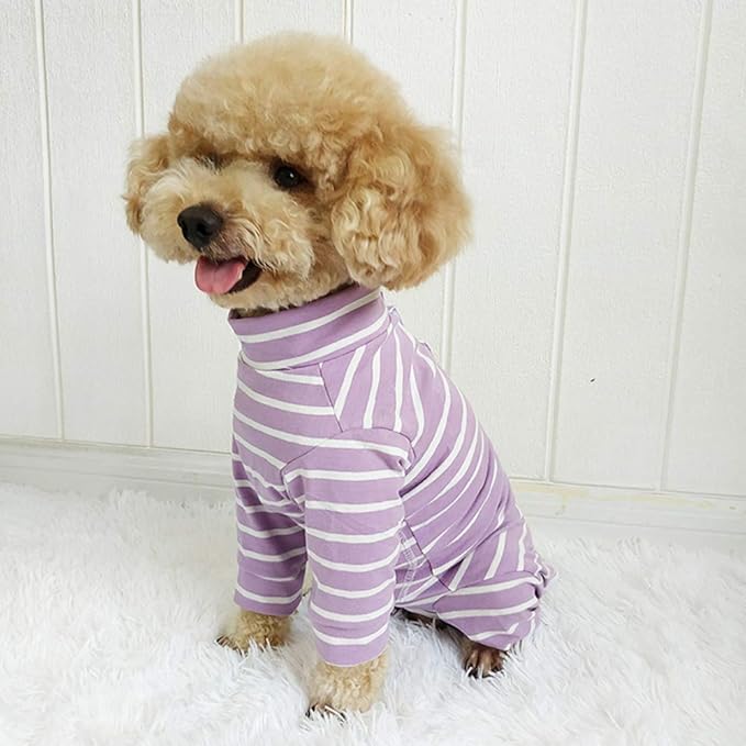 Dog’s Recovery Suit Post Surgery Shirt for Puppy, Full Coverage Dog's Bodysuit Wound Protective Surgical Clothes for Small and Medium Pets (Purple White Stripe-XL)