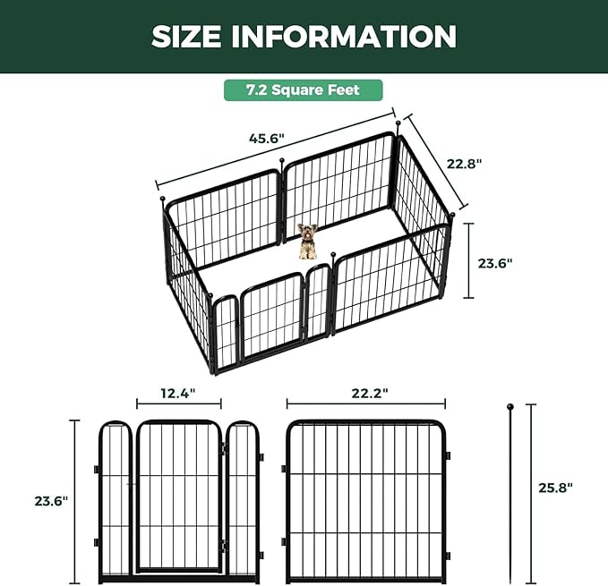 FXW Rollick Unleashed Dog Playpen for Indoor, Yard, RV Camping, 24 inch 6 Panels Dog Pen with Washable Pee Pad for Small and Puppy Dogs, Black│Patented