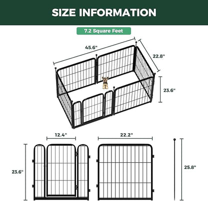 FXW Rollick Unleashed Dog Playpen for Indoor, Yard, RV Camping, 24 inch 6 Panels Dog Pen with Washable Pee Pad for Small and Puppy Dogs, Black│Patented