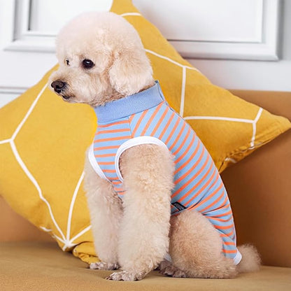 Dog Surgery Recovery Suit,Female Male Puppy Shirt,Dog Spay Neuter Onesie,E-Collar Cone Alternative,Abdominal Wound Protector,Prevent Licking Wound(Blue Orange Stripe-XL)