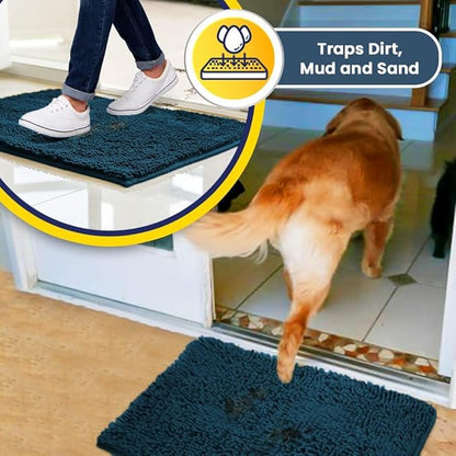 Muddy Mat® | Super Absorbent Door Mat Indoor, Microfiber Quick Dry Chenille Entryway Rug, Non-Slip Front Door Mat, Indoor Mats for Entryway, Machine Washable Pet Rug, Atlantic Blue 24"x72"