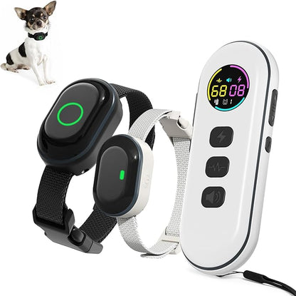 Dog Bark Collar, Dog Training Collar for One Large & One Small Dog Shock Collar, Rechargeable Waterproof Smart Bark Collar with 1300ft Remote, 3 Training Modes(White&Black)