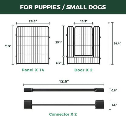 FXW Rollick Unleashed Dog Playpen for Indoor, Yard, RV Camping, 32 inch 16 Panels Dog Pen with Connectors (Pack of 2) for Small and Medium Dogs, Black│Patented