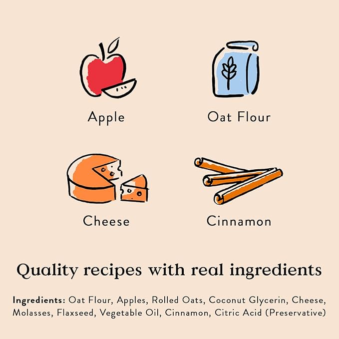 Bocce's Bakery Fireside Apple Pie Treats for Dogs, Wheat-Free Everyday Dog Treats, Made with Real Ingredients, Baked in The USA, Natural Soft & Chewy Cookies, Apples, Cheese & Cinnamon, 6 oz