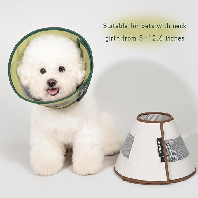 Breathable Soft Dog Recovery Cone Collar After Surgery, Adjustable Lightweight Elizabethan Collar with Air Mesh for Cats, Protective Collar to Stop Licking for Puppy, Khaki, L