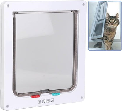Pet Entry Door, 4 Way Locking Cat Door Dog Flap Door, for Window Pet Cats Supply Easy to Install Door(White)