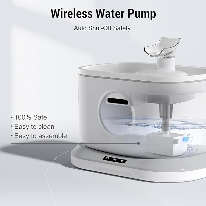 Cat Water Fountain Wireless, Battery Operated Cat Fountain for Drinking, 2.6L/88oz Cordless Pet Fountain with Motion Sensor Automatic Water Dispenser Wireless Pump 2 Filters Indoor BPA-Free