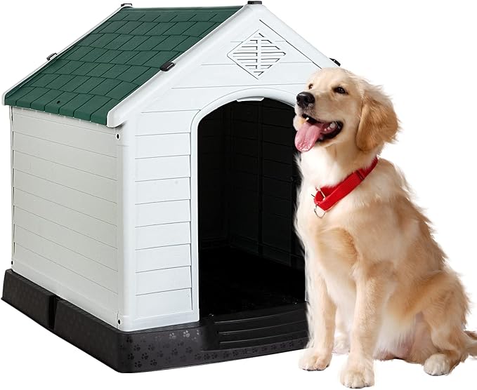 BestPet Dog House Indoor Outdoor Insulated Kennel Durable Plastic Dog House for Small Medium Large Dogs Weather & Water Resistant Pet Crate with Air Vents and Elevated Floor