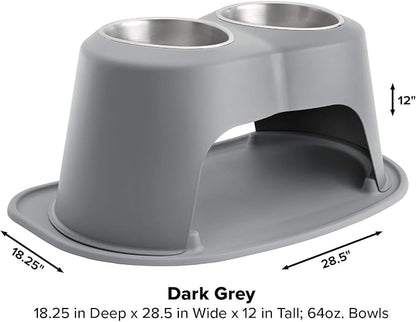 WeatherTech Double High Pet Feeding System - Elevated Dog/Cat Bowls - 12 inch High Dark Grey (DHC6412DGDG)