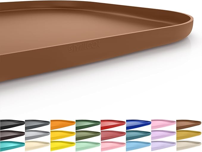 SMILOOL Silicone Pet Feeding Mat with Raised Edge for Food and Water, Dog Bowl Mats, Cat Bowls Placemat with High Lip for Floor Waterproof, Rubber Tray for Cats and Dogs 19 x 12 x0.7 Brown