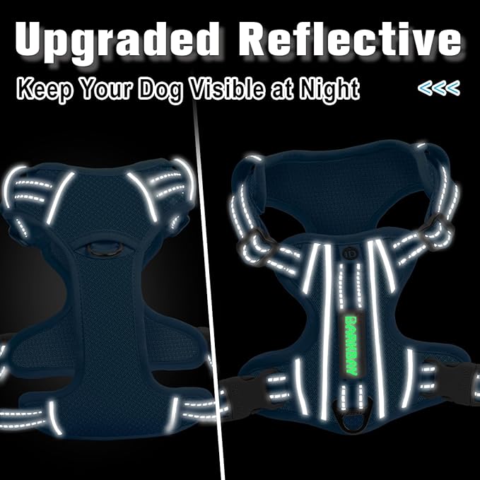 BARKBAY Dog Harness No Pull with ID Tag Pocket - Heavy Duty, Reflective, Easy Control for Large Dogs(Blue,M)
