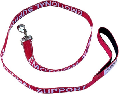 Albcorp Emotional Support Dog Leash 4 FT x 1 Inch – Reflective ESA Leash with Embroidered Emotional Support Lettering, Heavy-Duty Nylon, Padded Neoprene Handle, (Red, Emotional Support)