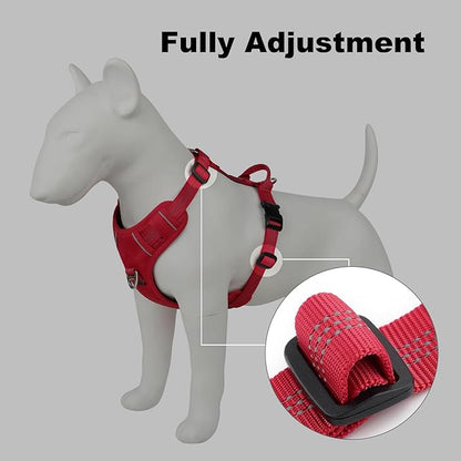 Plutus Pet No Pull Dog Harness, Reflective Adjustable Dog Vest Harness with Handle, Escape Proof, Soft Padded for Small Medium Large Dogs (Red, M)