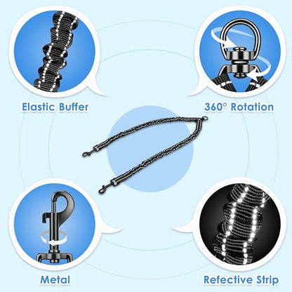AUTOWT Double Dog Leash, No Tangle 360° Swivel Rotation Reflective Lead Attachment Bungee Extension Length Dual Two Dog Lead Splitter, Comfortable Shock Absorbing Walking Training for 2 Dogs