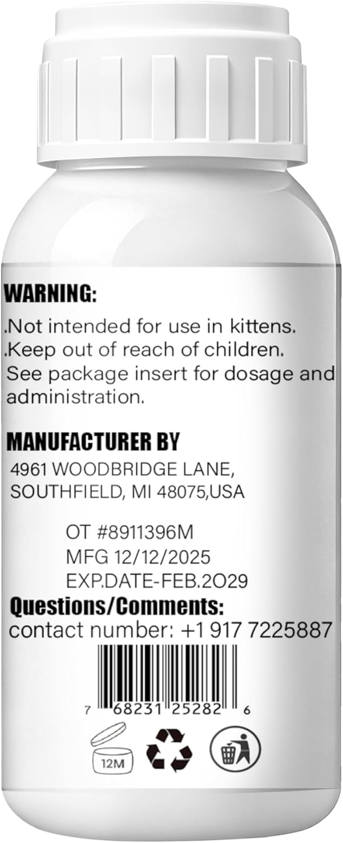 lvermect Dewormer Liquid for Cats, Cat Dewormer, Digestive Cleanser Treatment, Broad Spectrum for All Wormer, Round Worms, Pin Worms, Hookworms, Lung Worms, Cats Internal Balance Support