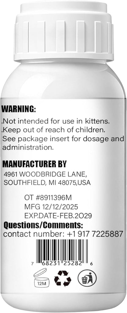 lvermect Dewormer Liquid for Cats, Cat Dewormer, Digestive Cleanser Treatment, Broad Spectrum for All Wormer, Round Worms, Pin Worms, Hookworms, Lung Worms, Cats Internal Balance Support