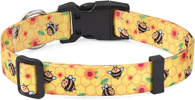 Mihqy Dog Collar with Bohemia Floral Tribal Geometric Patterns - Soft Ethnic Style Collar Adjustable for Small Medium Large Dogs(Bee,M)