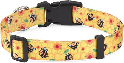 Mihqy Dog Collar with Bohemia Floral Tribal Geometric Patterns - Soft Ethnic Style Collar Adjustable for Small Medium Large Dogs(Bee,M)