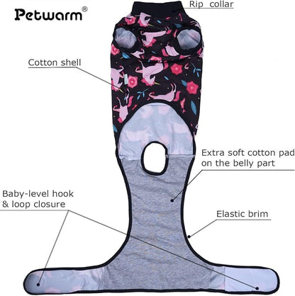 PetWarm Dog Surgery Recovery Suit Male Neuter, Recovery Suit for Dogs, Onesie for Dogs, Spay and Neuter,Prevents Licking Cotton Protect Dog Abdominal, Unicorn Pattern, Black, XL