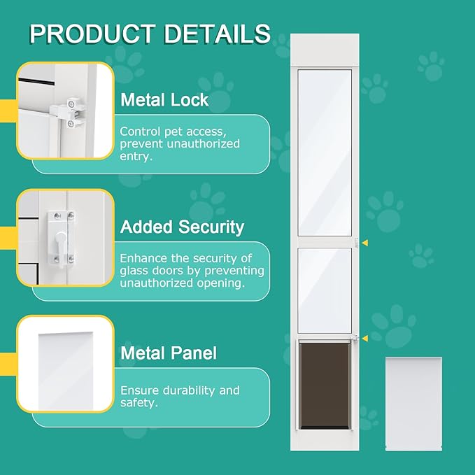 Dog Door for Sliding Glass Door, Adjustable Height 75 4/5" to 80 3/10" Sliding Door Pet Door Insert, Suitable for Dogs Up to 75 lbs, L
