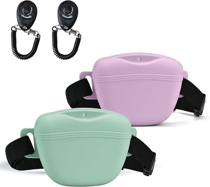 AUDWUD Magnetic Silicone Dog Treat Pouch with Adjustable Waist Belt Dog Training Bag for Small Medium Large Dogs Hands Free, Easy to Clean And Dishwasher Safe